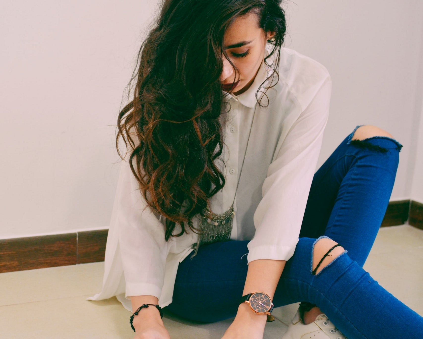 Woman with long, thick hair