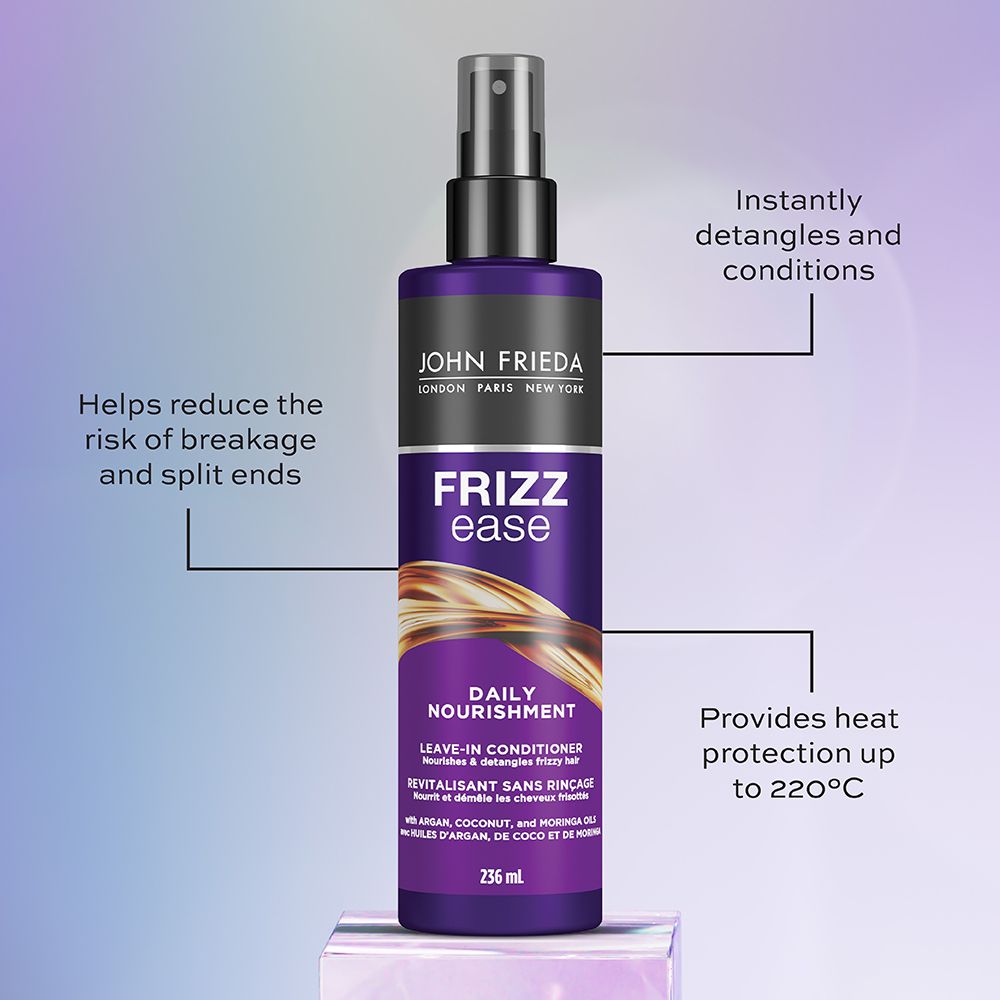 English: Instantly detangles and conditions. Helps reduce the risk of breakage and split ends. Provides heat protection up to 220 degrees celcius. Français: Démêle et revitalise instantanément. Aide à réduire le risque de cassure et de pointes fourchues. Offre une protection contre la chaleur jusqu’à 220 degrés Celsius.