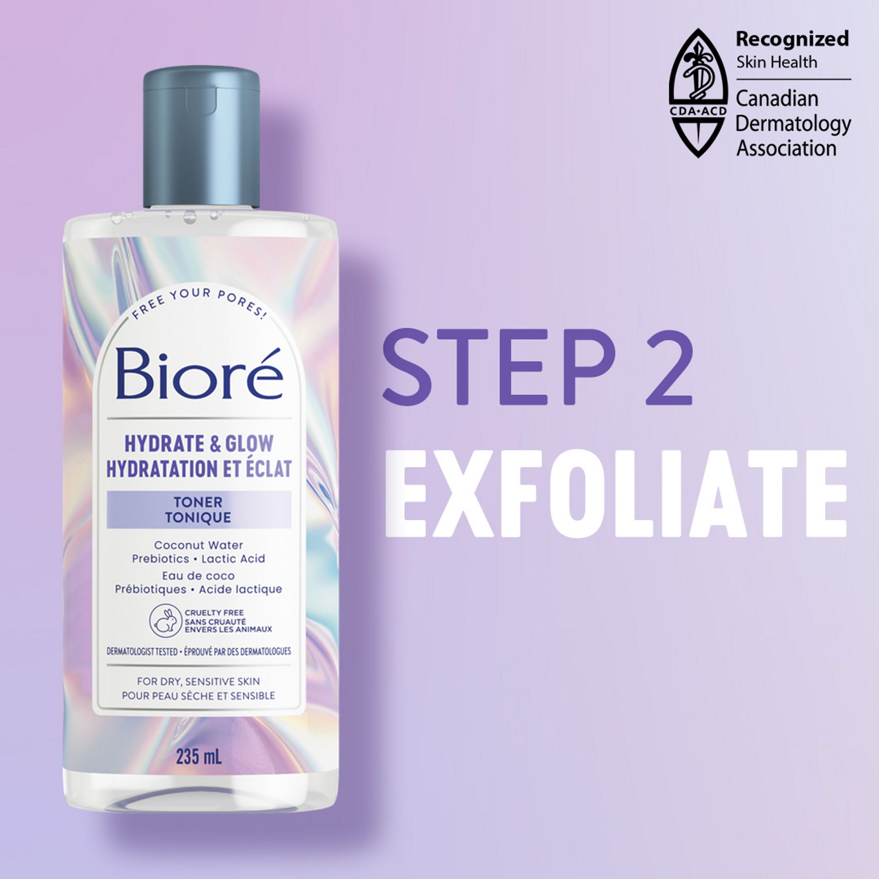 English: Recognized skin health, Canadian dermatology association Step 2 exfoliate Français: Reconnu Santé de la peau, Association canadienne de dermatologie; Étape 2 : exfolier