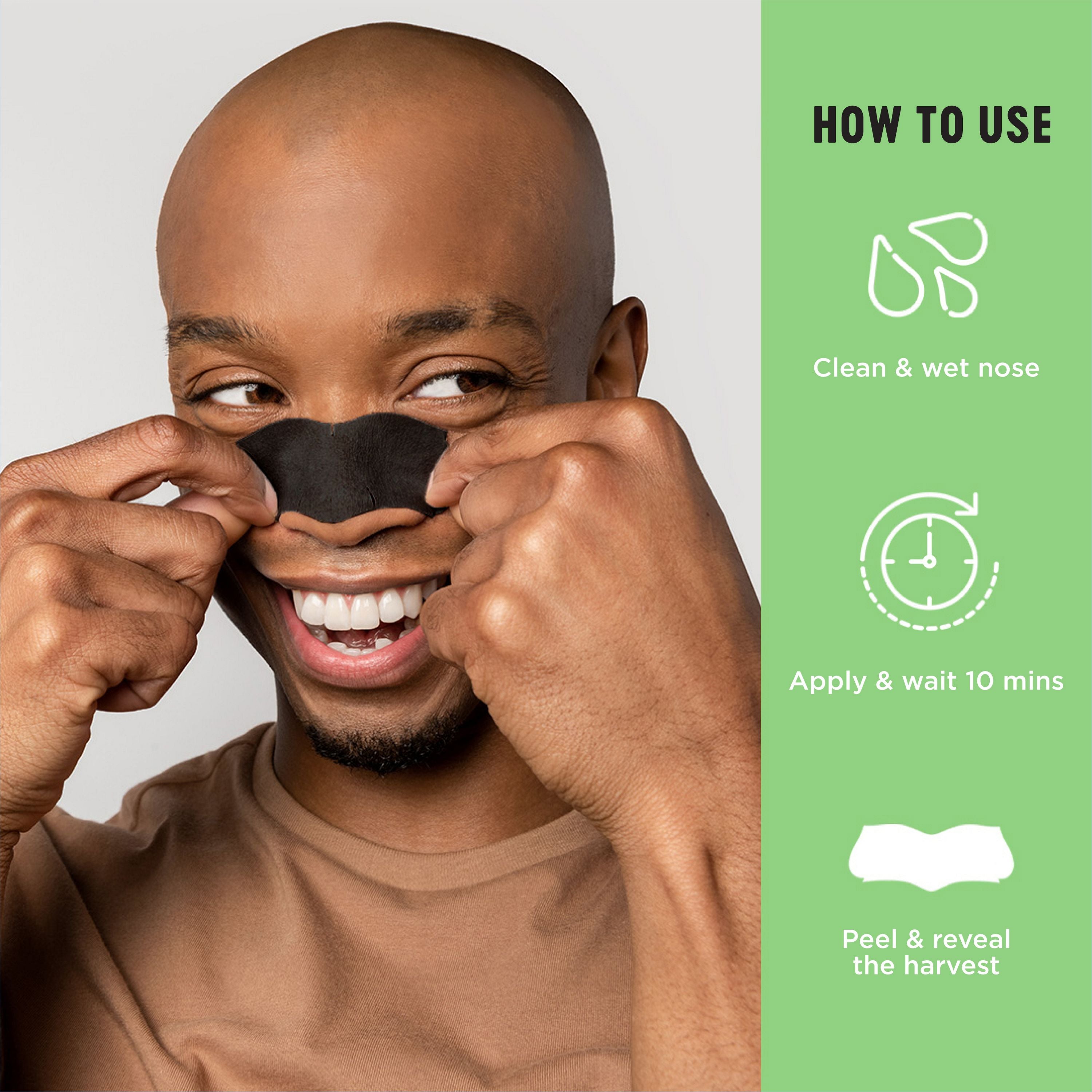 English: How to use, clean & wet nose, apply & wait 10 mins, peel & reveals the harvest Français: Mode d’emploi : nettoyer et mouiller le nez, appliquer et attendre 10 minutes, retirer la bande et voilà