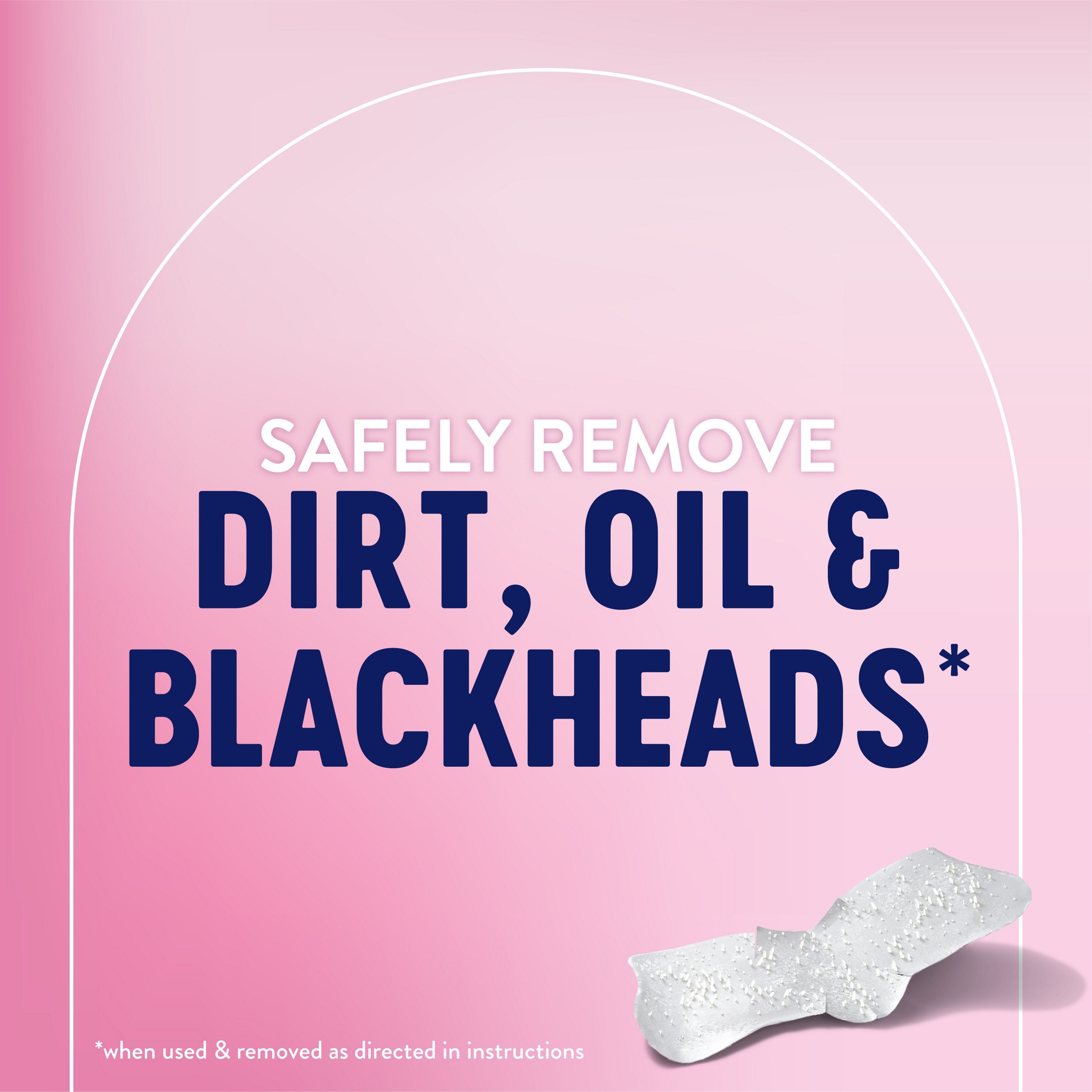 English: Safely remove dirt, oil & blackheads *when used & removed as directed in instructions Français: Éliminent les saletés, le sébum et les points noirs en toute sécurité *lorsqu’elles sont utilisées et retirées selon le mode d’emploi
