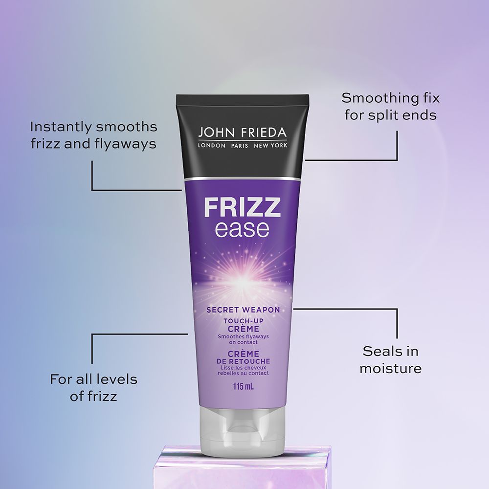 English: Instantly smooths frizz and flyaways, smoothing fix for split ends, for all levels of frizz, seals in moisture Français: Lisse instantanément les frisottis et les mèches rebelles, solution lissante pour les pointes fourchues, pour tous les types de frisottis, hydrate en profondeur