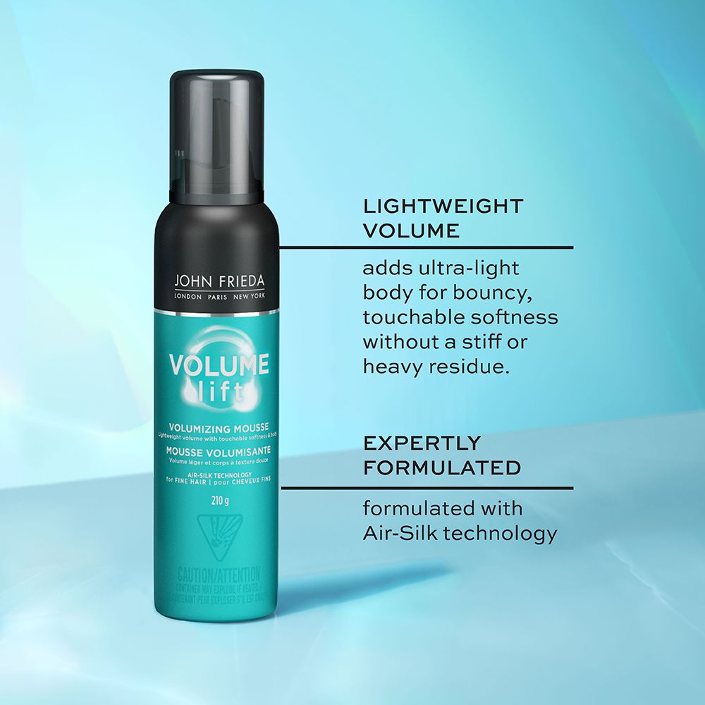 English: Lightweight volume adds ultra-light body for bouncy, touchable softness without a stiff or heavy residue. Expertly formulated with air-silk technology Français: Ajoute volume et corps ultra-léger pour un ressort à texture douce, sans lourdeur ni résidu. Ingénieusement formulé avec la technologie Air-Silk