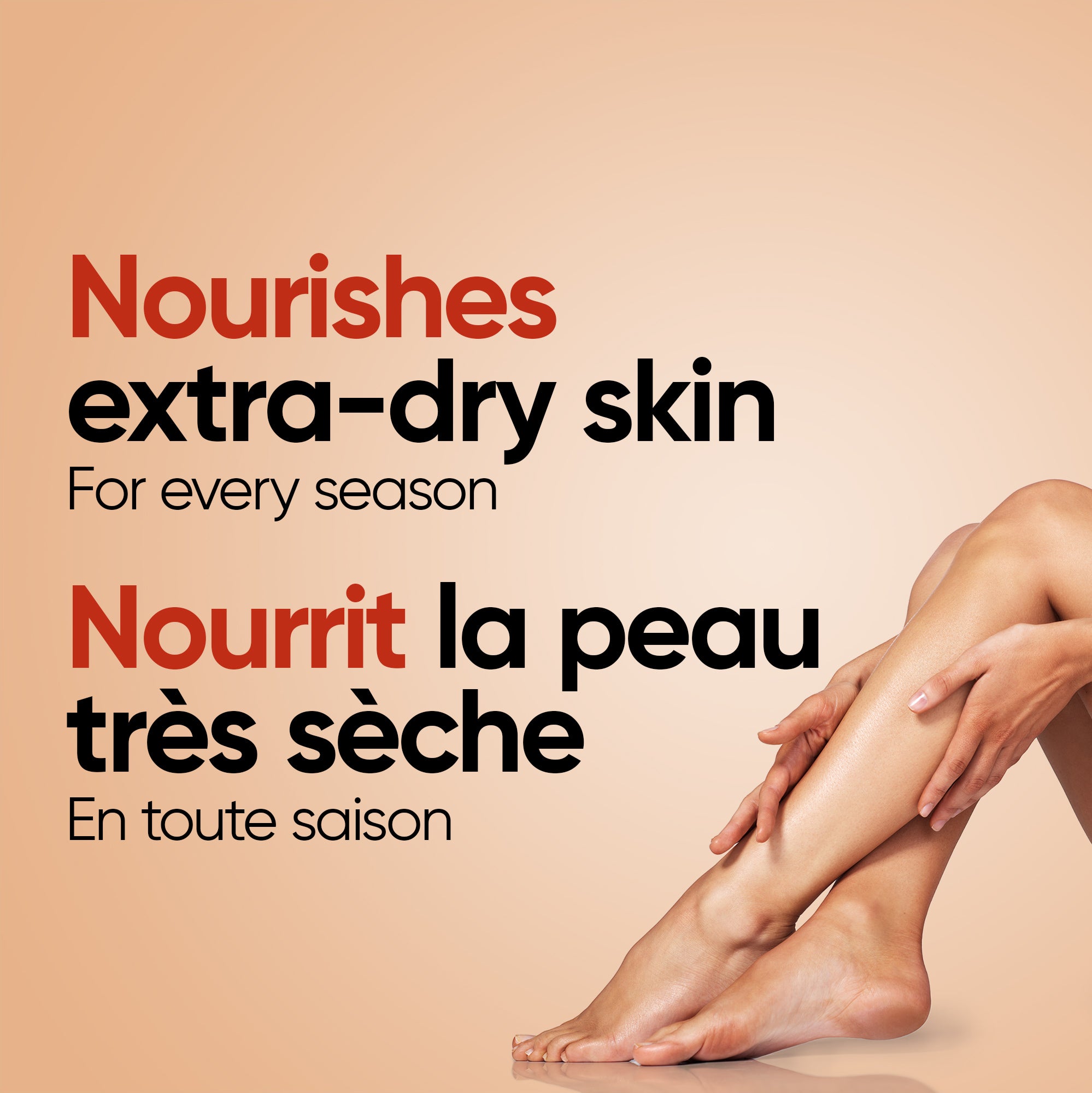 English: Nourishes extra-dry skin for every season. Français: Nourrit la peau très sèche peu importe la saison.