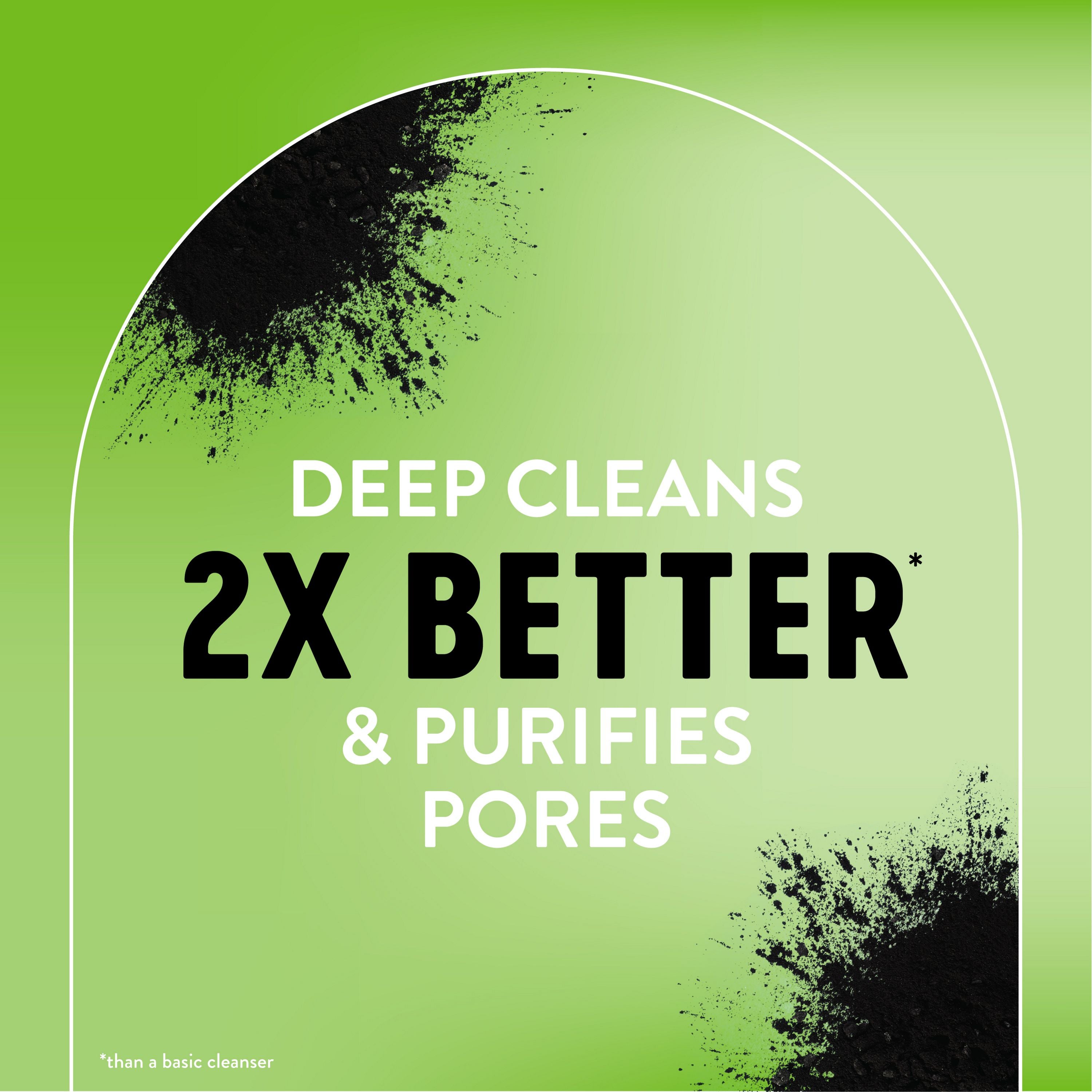 English: Deep cleans 2x better*than a basic cleaner & purifies pores Français: 2x plus efficace*qu’un nettoyant ordinaire pour nettoyer en profondeur et purifie les pores